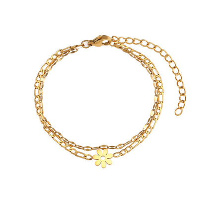 Arden gold double chain bracelet with flower