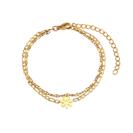 gold flower double chain bracelet