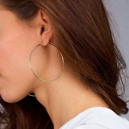 Gold 50mm Thin Hoops Earrings