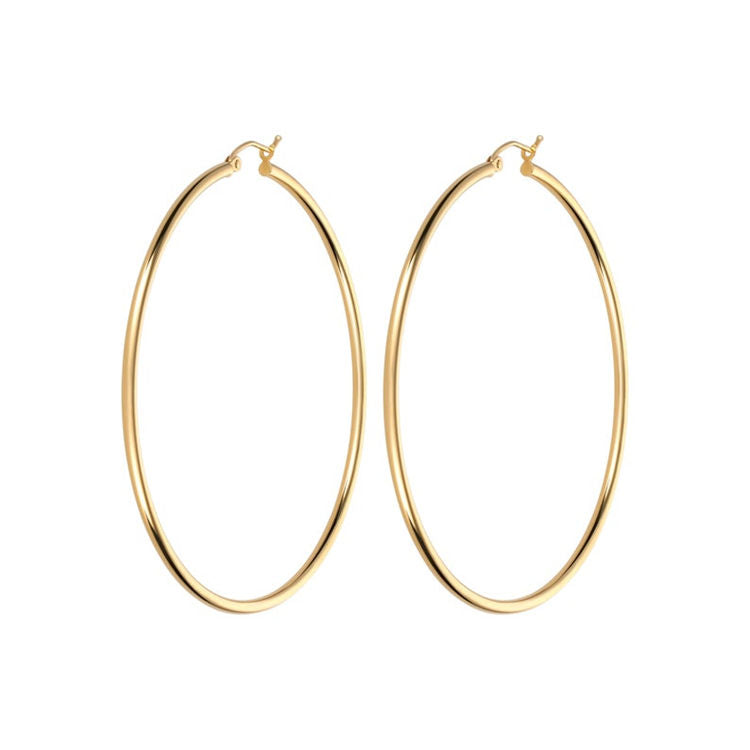 Gold 50mm Thin Hoops Earrings