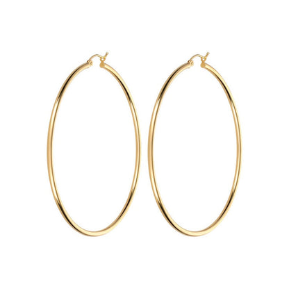 Gold 50mm Thin Hoops Earrings