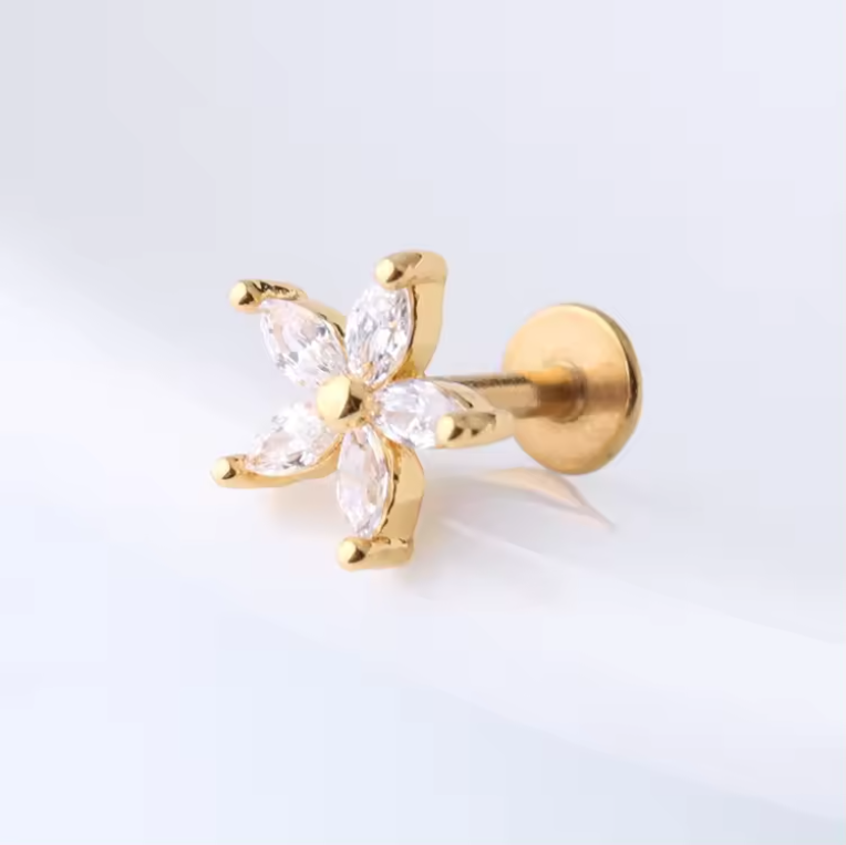 Flower Gold Stud Flat Back Earrings