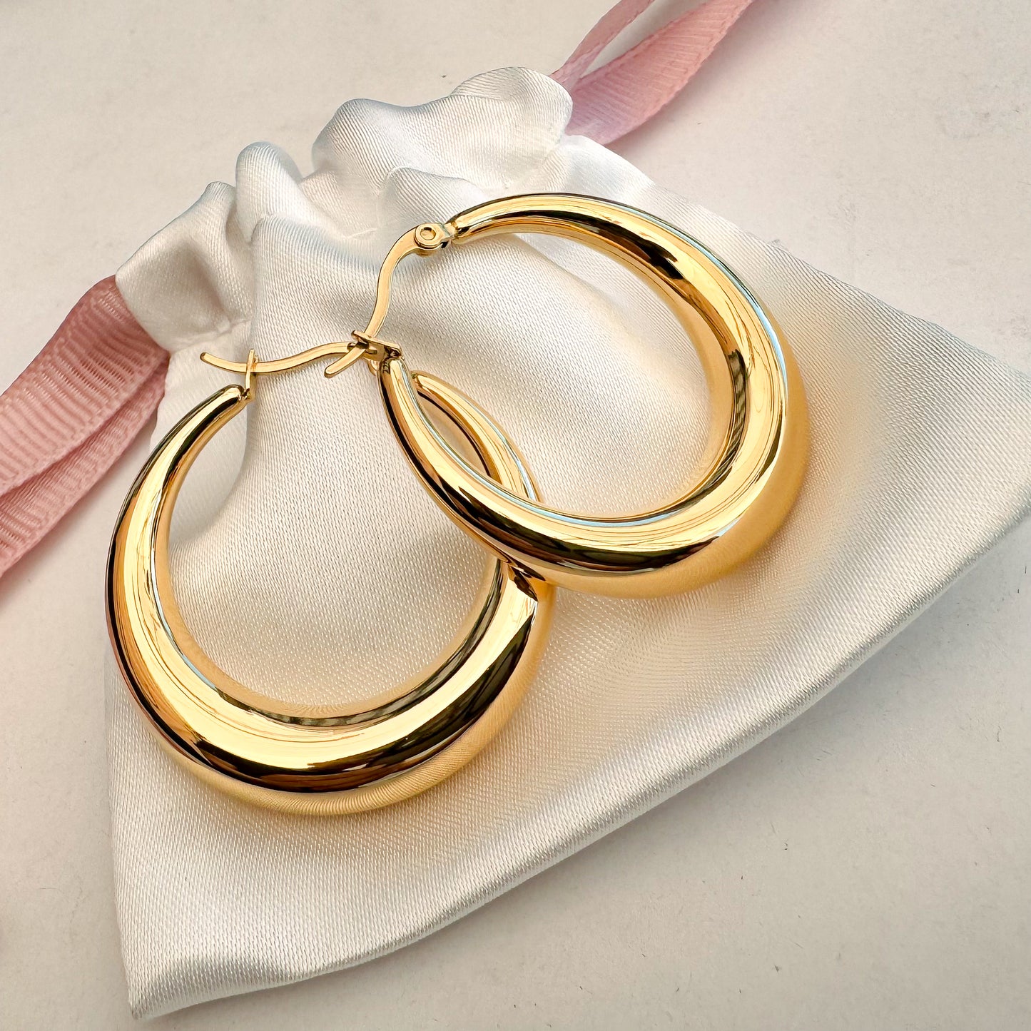 Gold 40mm Moon Hoops Earrings