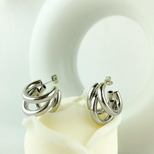 Silver Triple Hoop Earrings