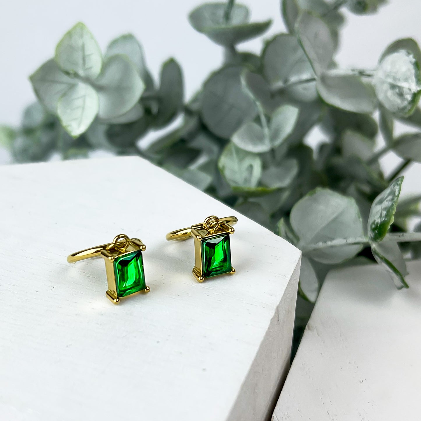 Gold Green CZ Earrings