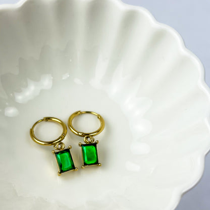 Gold Green CZ Earrings