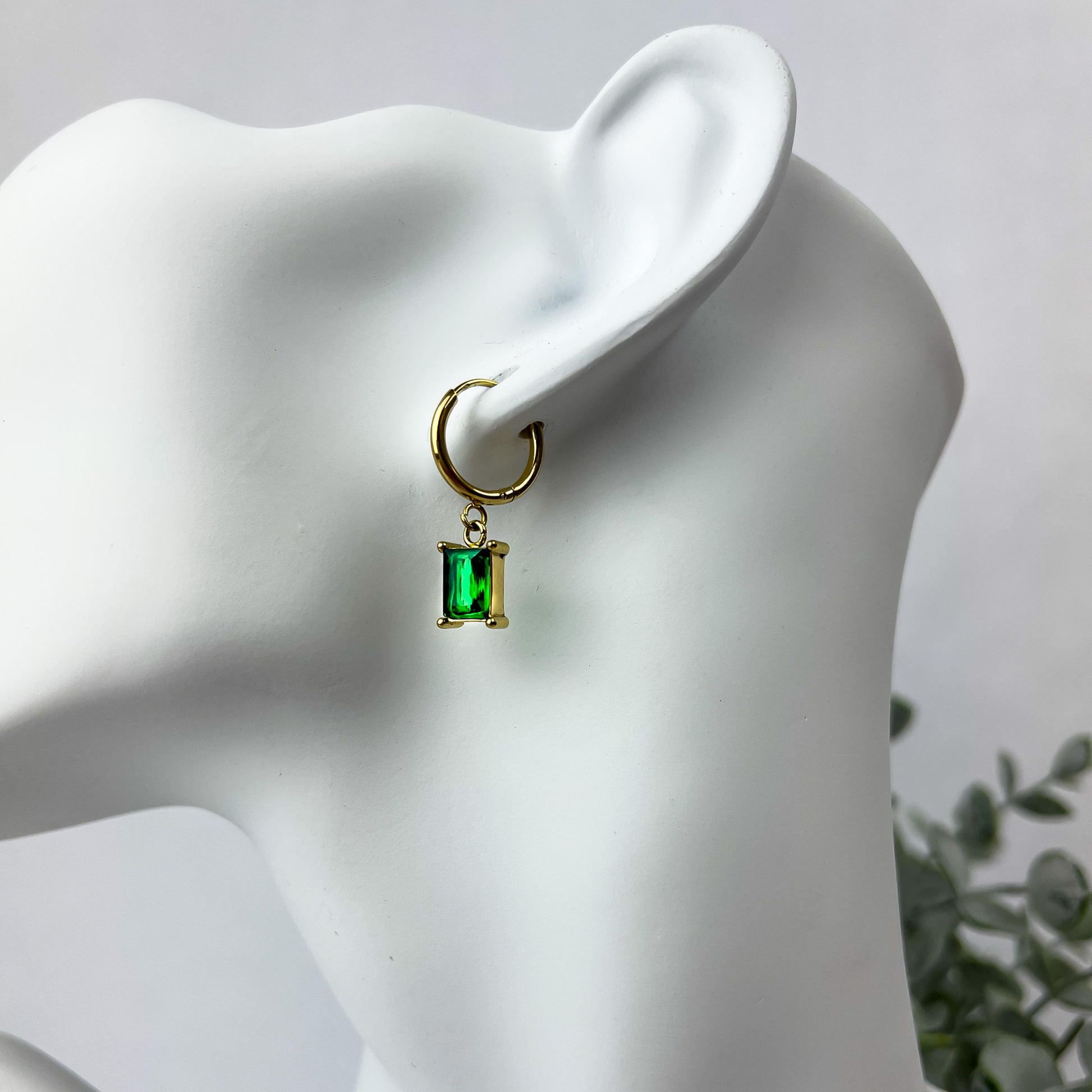 Gold Green CZ Earrings