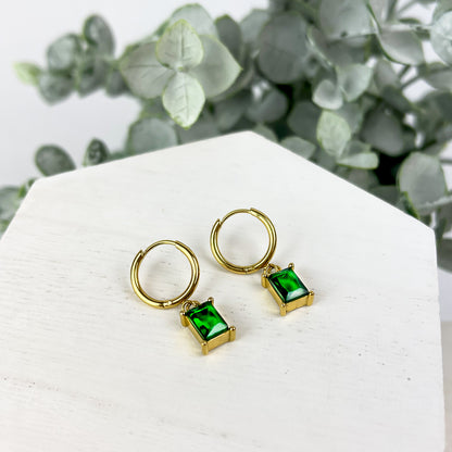 Gold Green CZ Earrings