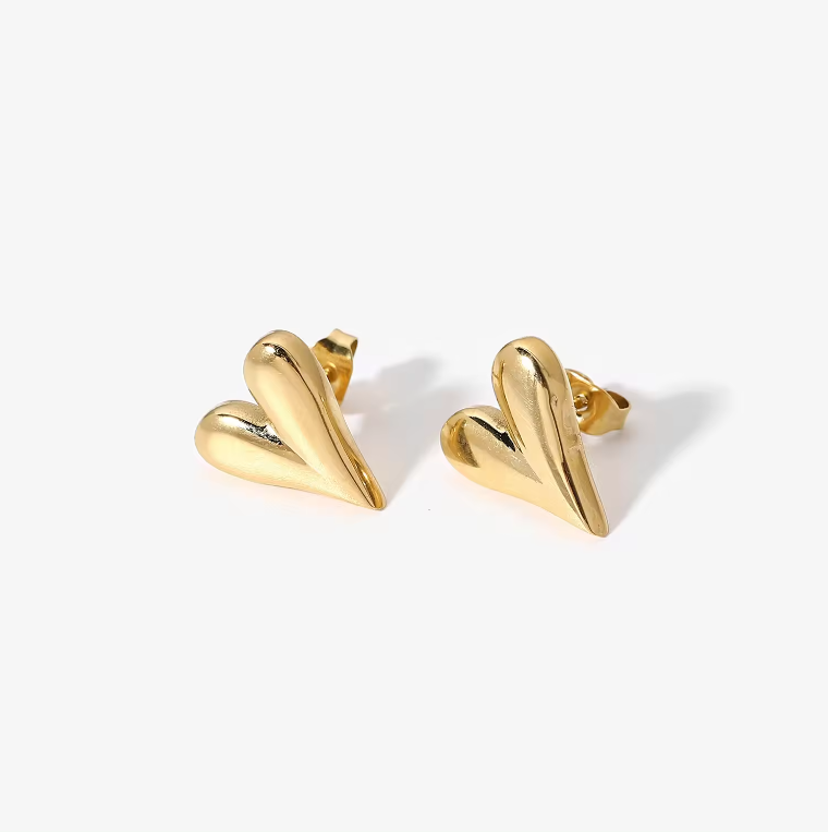 Gold Heart Studs Earrings