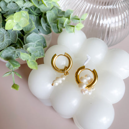 Asymmetrical Pearl Hoops Earrings