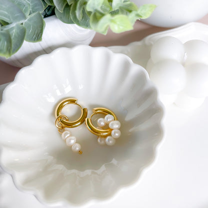 Asymmetrical Pearl Hoops Earrings