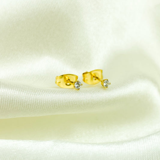 Gold 2mm CZ Studs Earrings