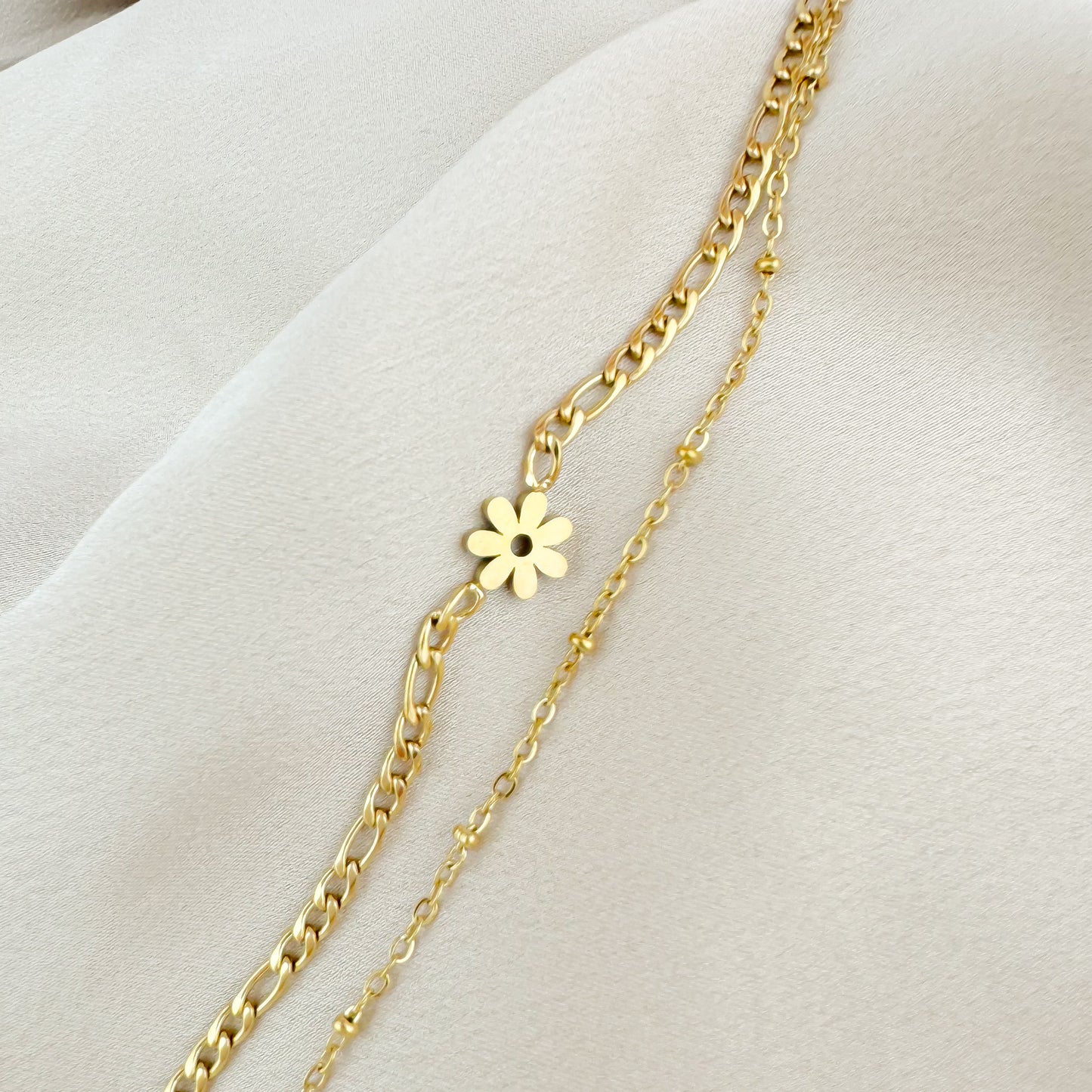 Arden gold double chain bracelet with flower