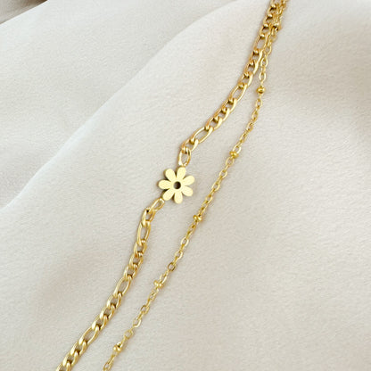 Arden gold double chain bracelet with flower