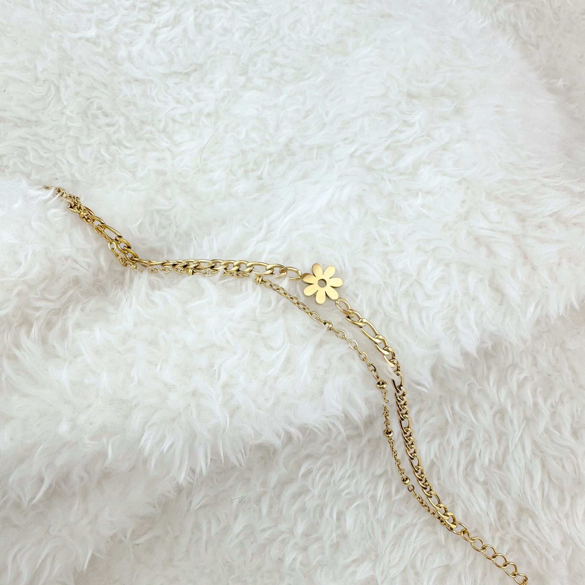 Arden gold double chain bracelet with flower