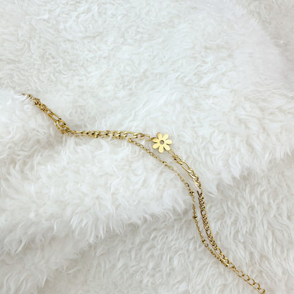 Arden gold double chain bracelet with flower