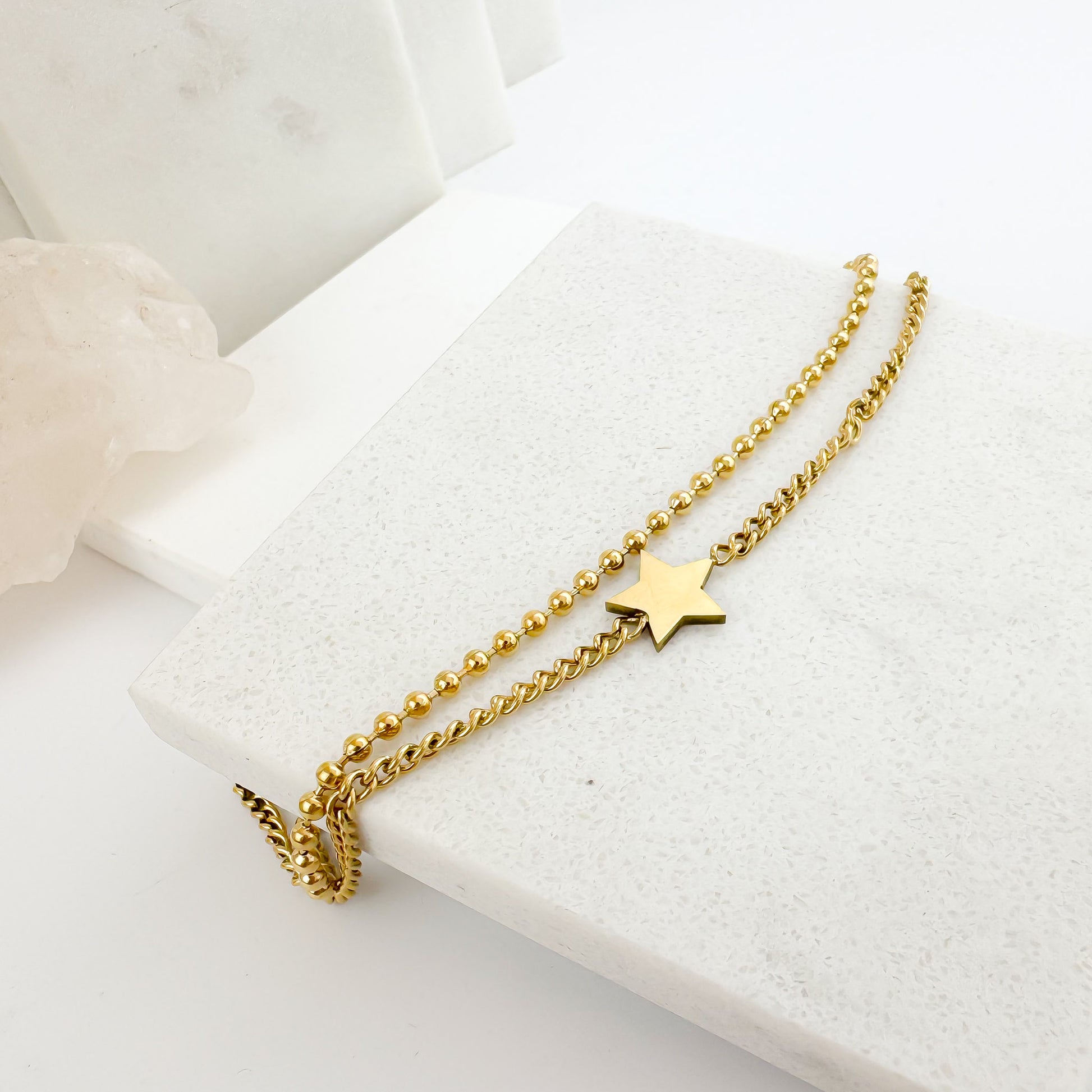 Arden gold double chain bracelet with star