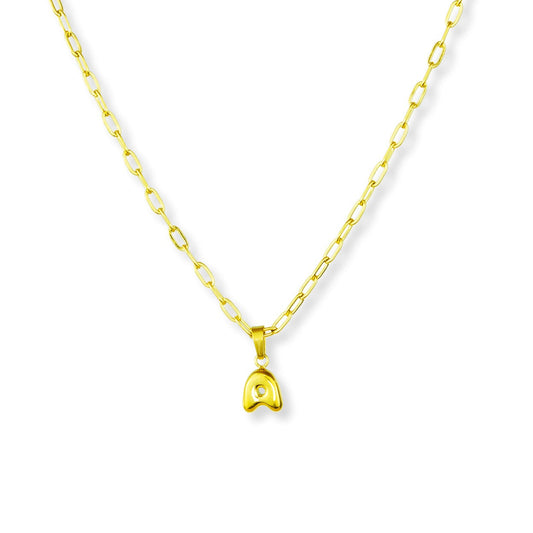 gold bubble alphabet initial pendant necklace