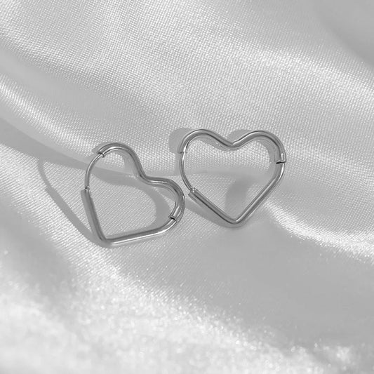 Heart shaped stainless steel earrings  silver