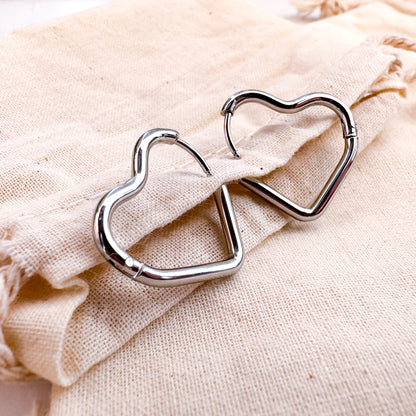 Silver heart small hoops