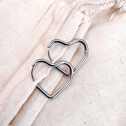 Silver heart small hoops