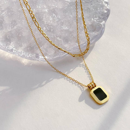 Aisha Necklace 18K Gold Plated Hypoallergenic with Black Enamel