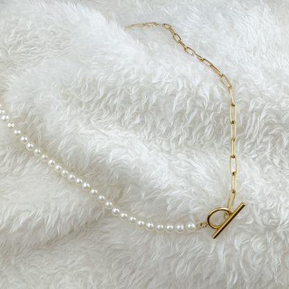 Norah gold paperclip chain with fresh water pearls