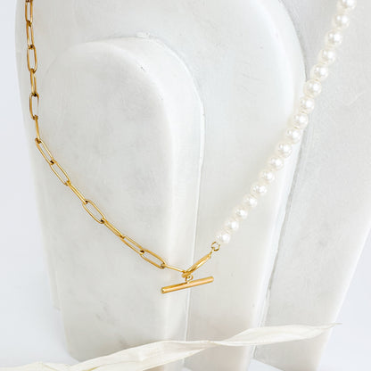 Norah gold paperclip chain with fresh water pearls