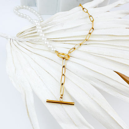 Norah gold paperclip chain with fresh water pearls