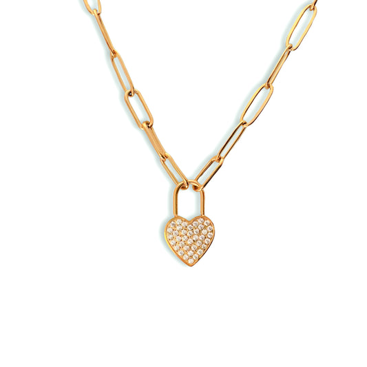 orion paperclip chain heart locket necklace