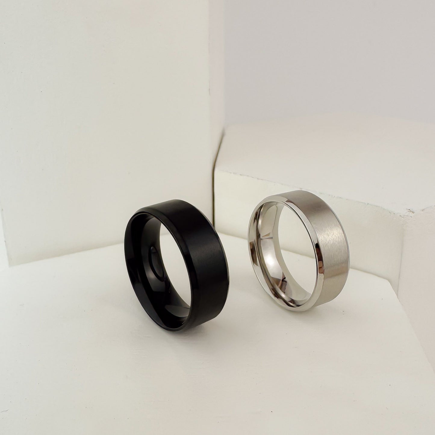 Noah Stainless Steel Ring in Black and Silver