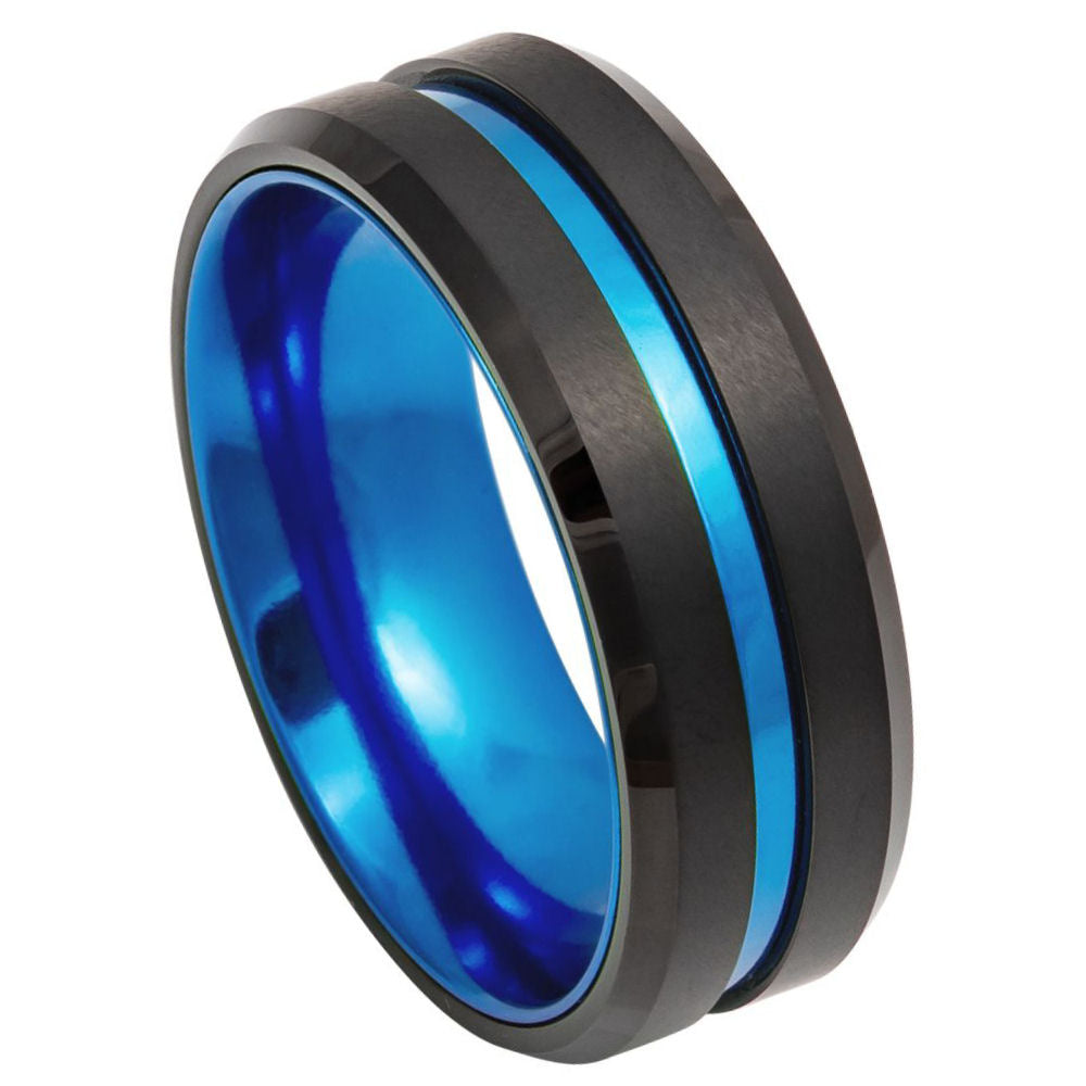 blue black tungsten carbide ring