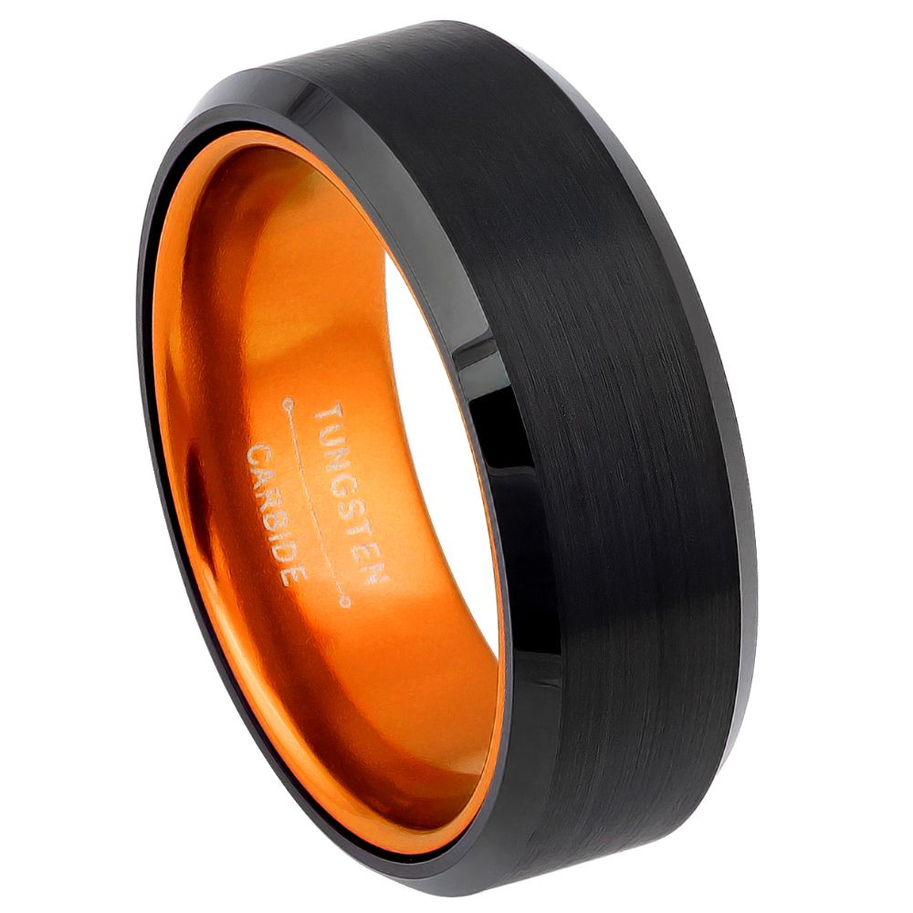 orange black tungsten carbide ring