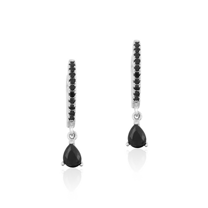 Silver Black Huggies Earrings