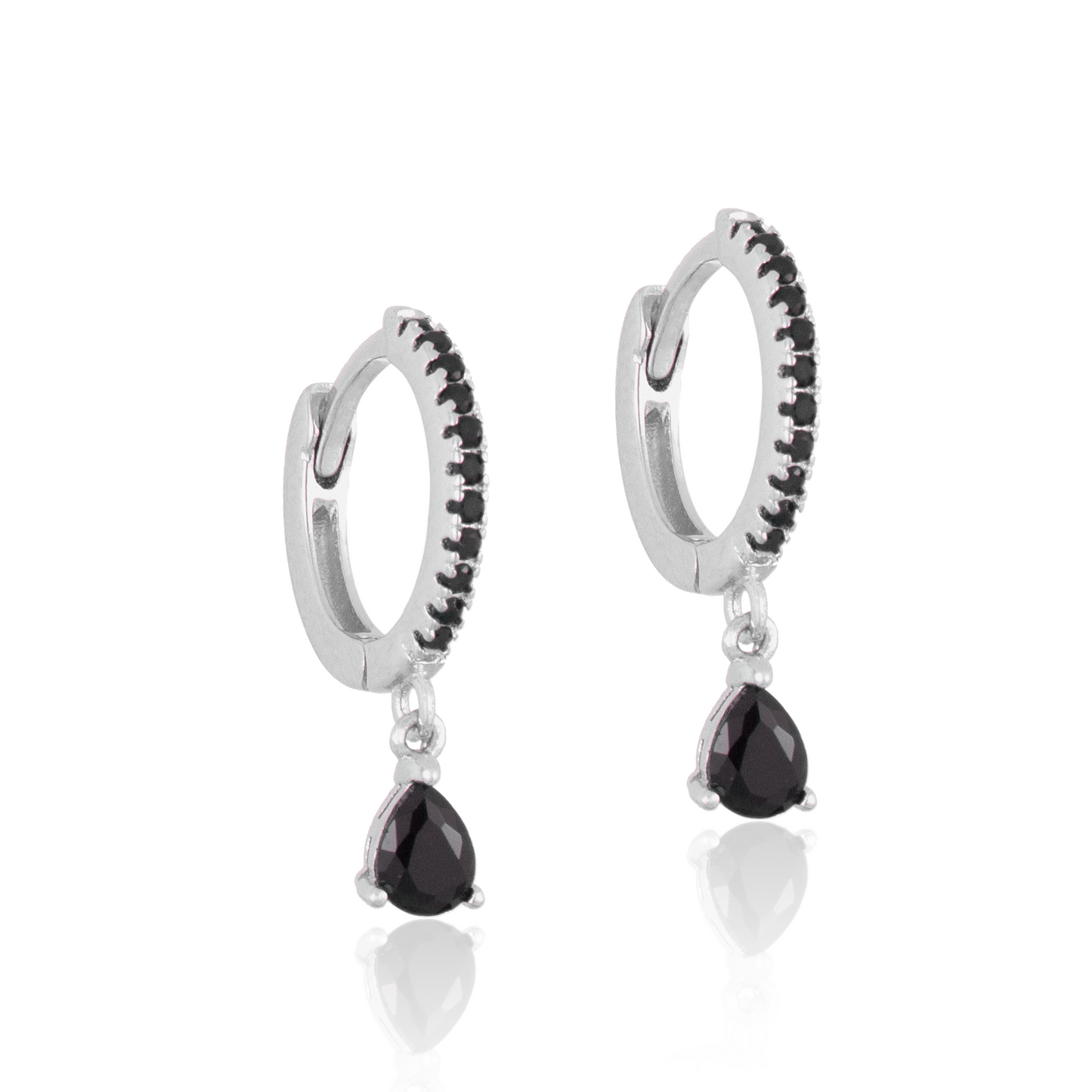 Sliver Black Huggies Earrings