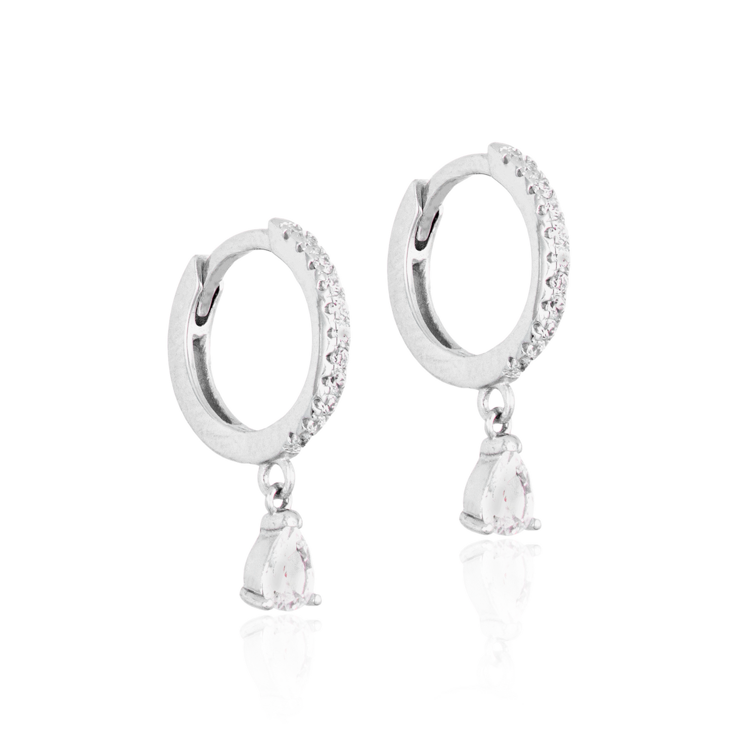 Silver White Huggies Earrings